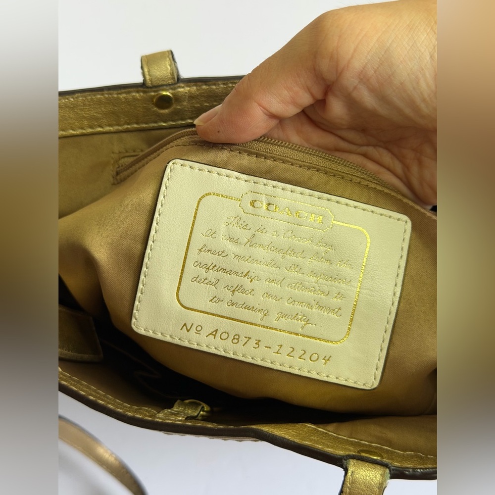 Coach 12204 Signature Stripe Floral Monogram Tote Purse in Khaki-Brown Jacquard - Picture 10 of 12